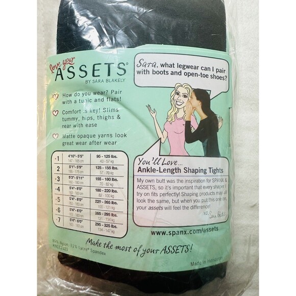 LOVE YOUR ASSETS By Sara Blakely Ankle Length Shaping Tights Black Size 2 NEW - Picture 2 of 2